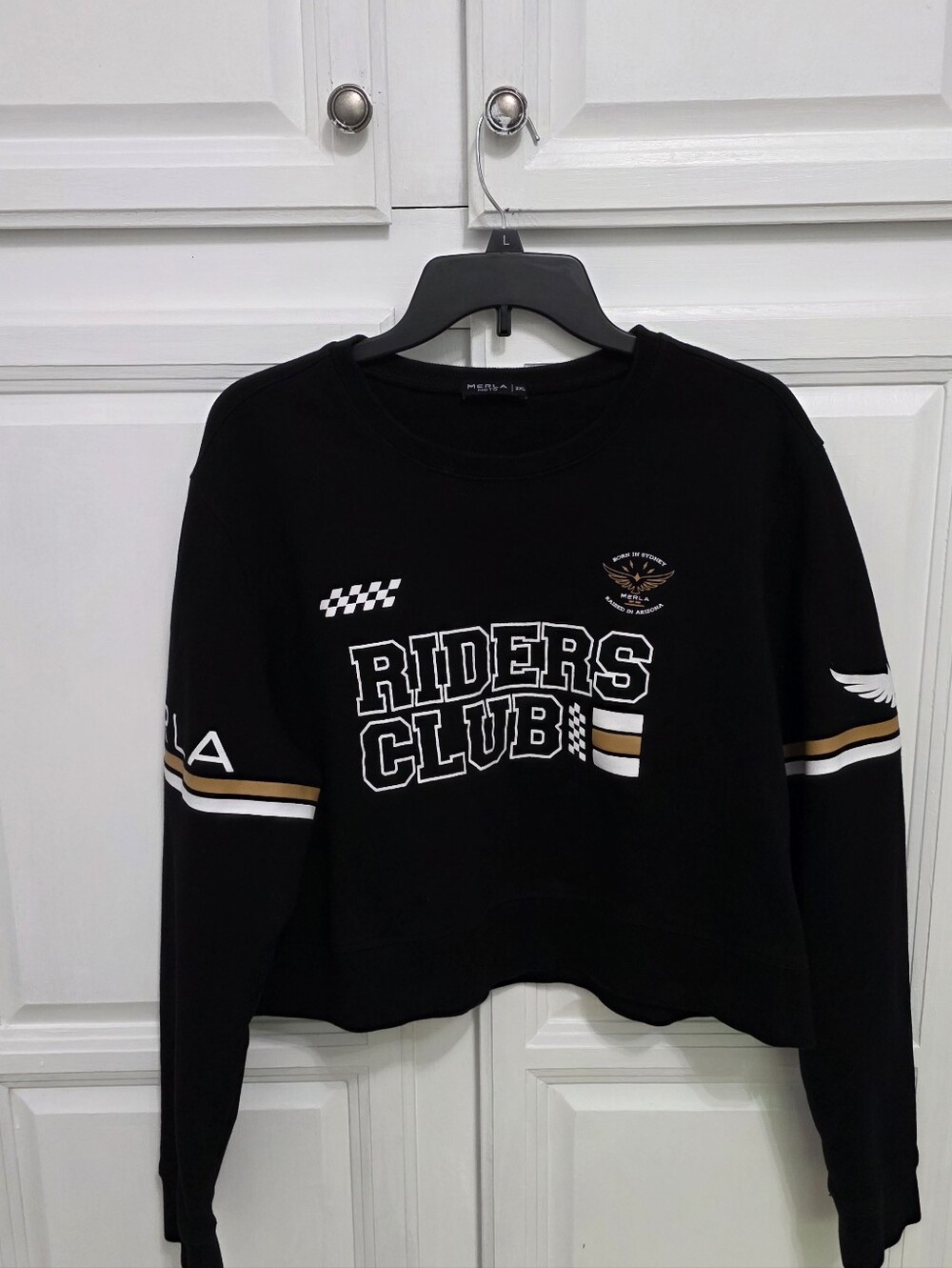 Merla Moto Riders Club Crop Sweatshirt, Size 2XL